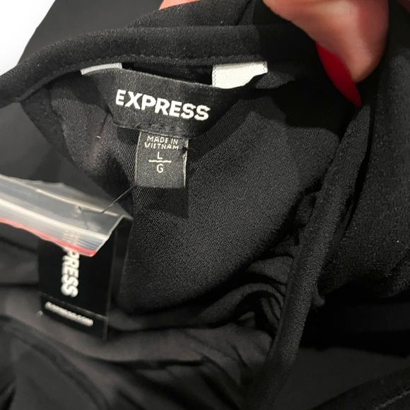 Express Womens Black Cutout Back Blouse Top Pleated Puff Long Sleeve Large NWT - Picture 4 of 7